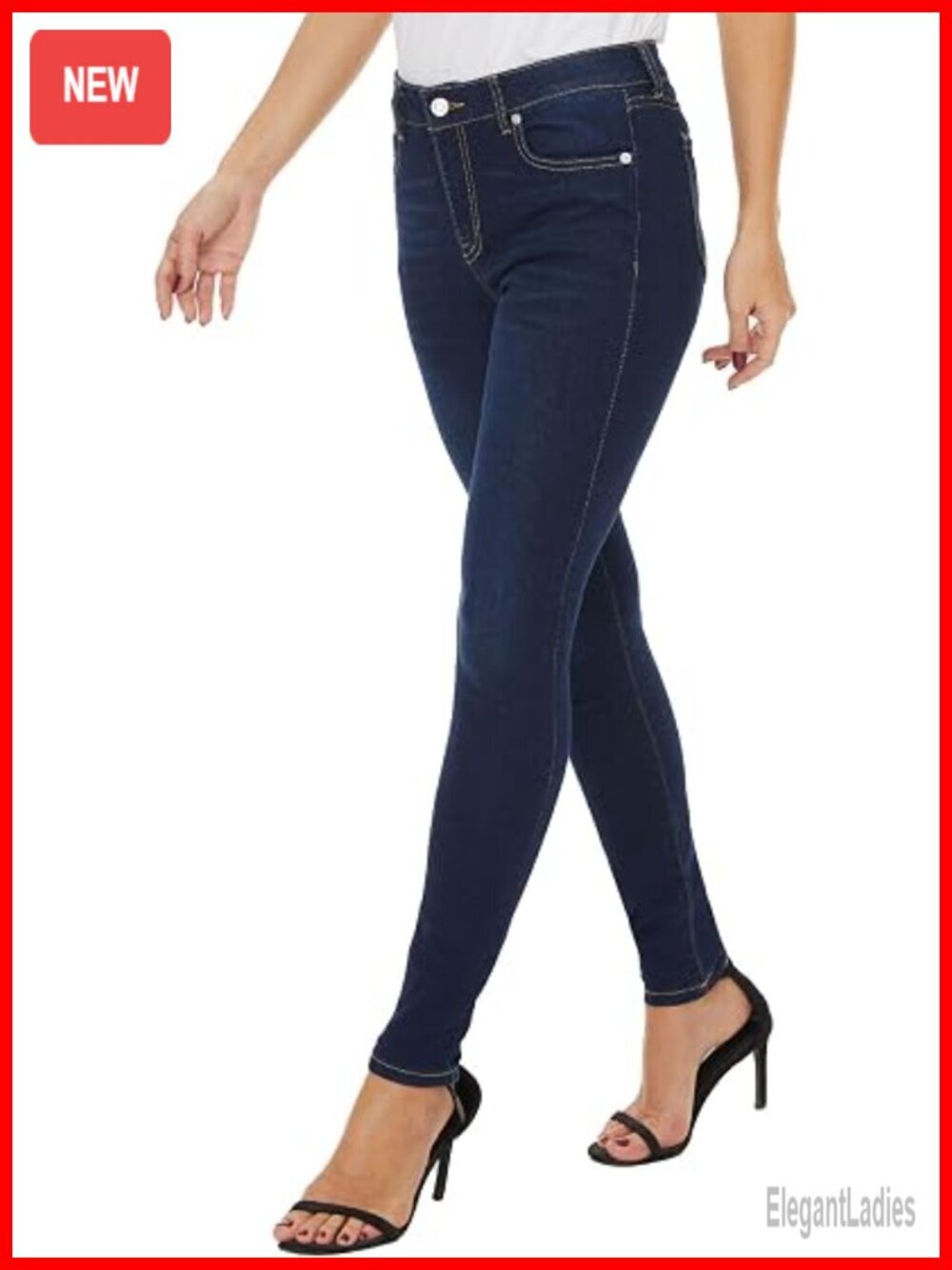 Skinny Jeans Mid Rise Stretch Denim Slim Fit Elastic Waist Pants with Pockets